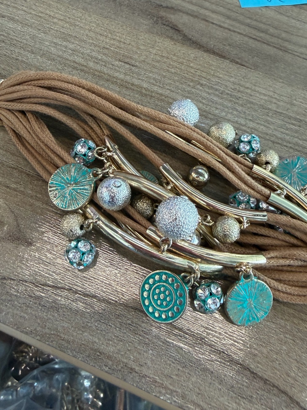 Stylish Multi-Strand Turquoise & Gold Charm Bracelet - Women Jewelry